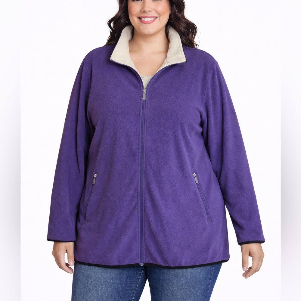 Junonia Reversible Purple and Cream Colored Fleece Sweatshirt Jacket. Size 2X